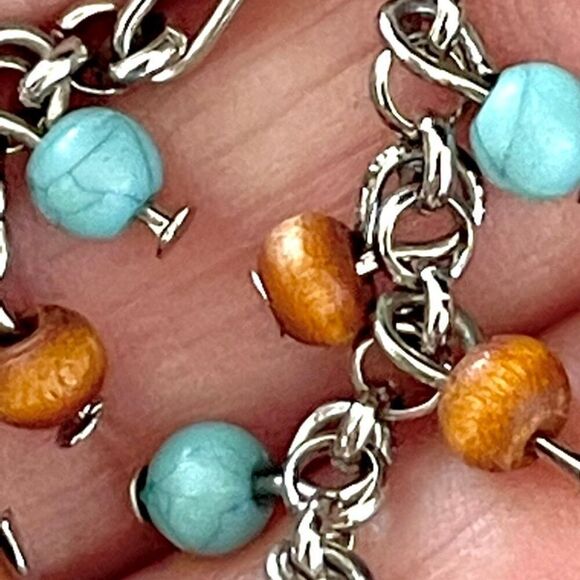 Turqouise wood beaded chain earrings - Picture 8 of 12